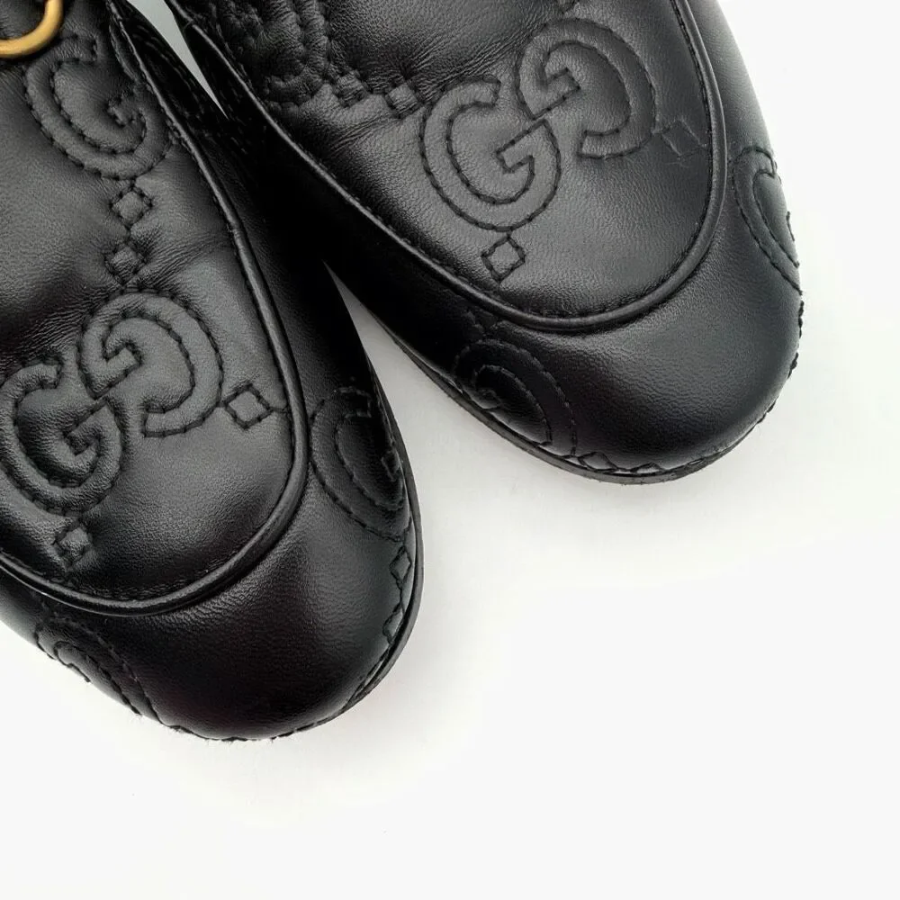 GUCCI Black Embossed Jumbo GG Leather Horsebit Jordaan Loafer Size 38 Flat